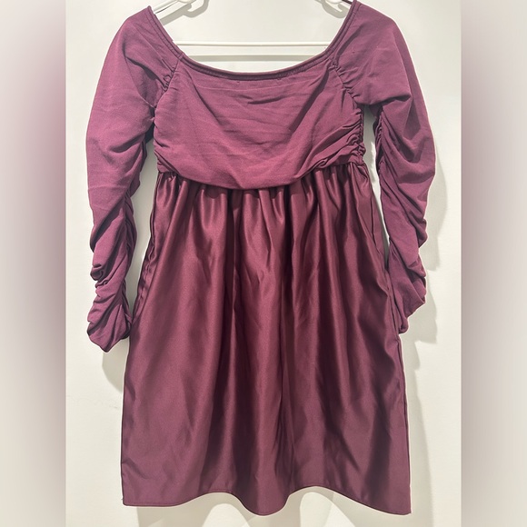 NWOT Zara Burgundy Combination Knit Mini dress Size M Long-sleeve Off Shoulder - Picture 8 of 10